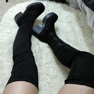 Chunky Heel Thigh High Boots